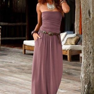 SMOCKED BANDEAU MAXI DRESS